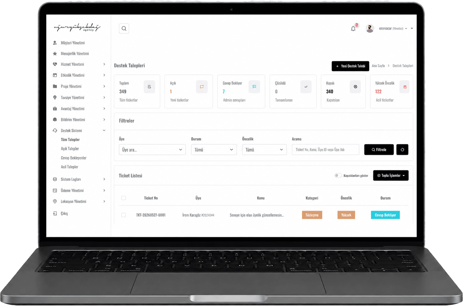 Uğur Yüksekdağ Management CRM kayıt ve takip sistemi