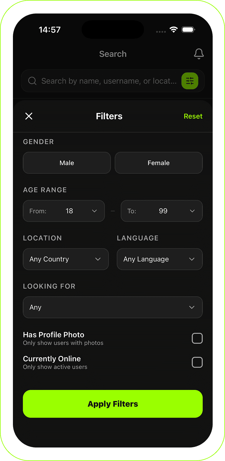 Yo!Pals Filters Screen