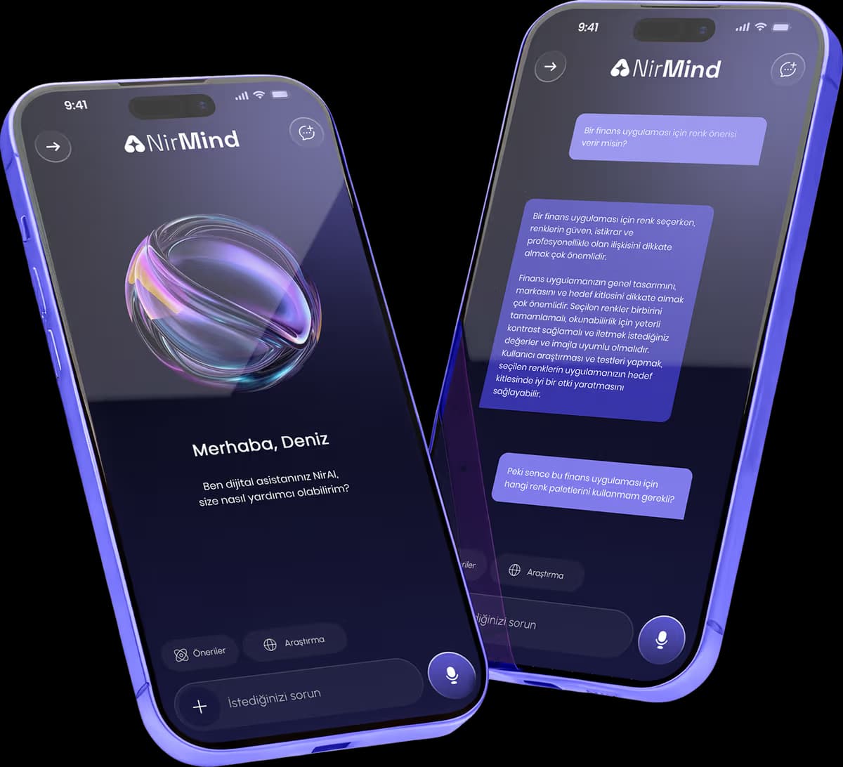 NirMind mobil uygulama mockup